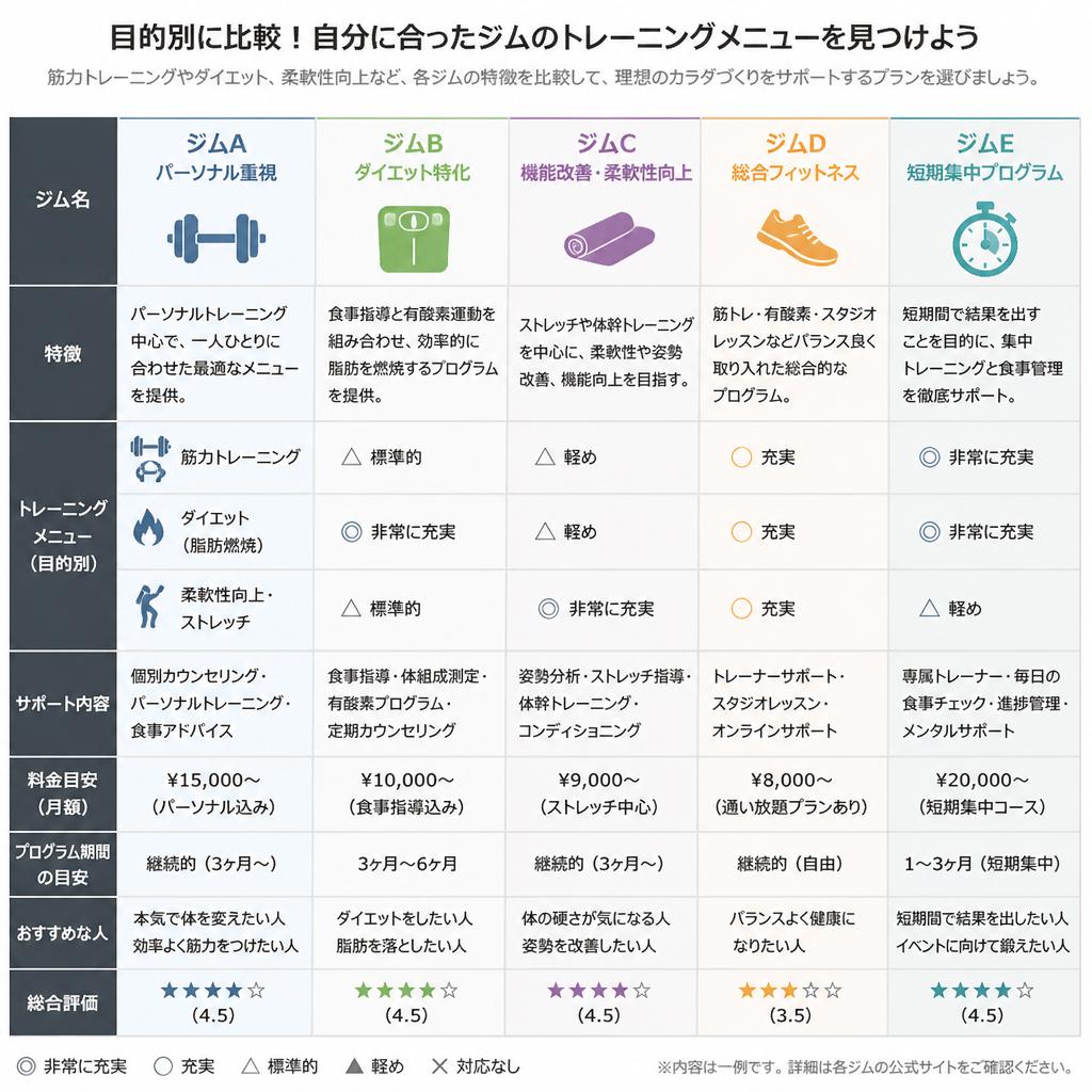トレーニングメニューを徹底比較