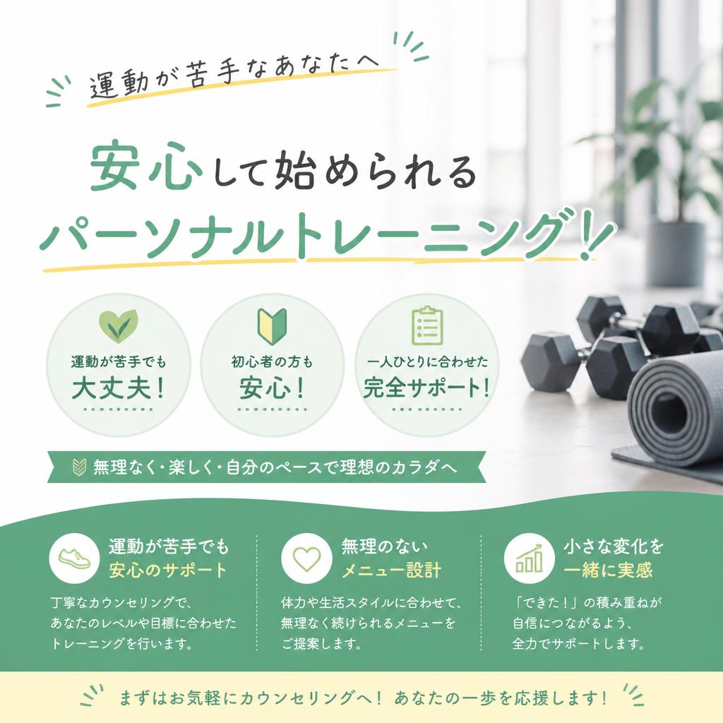 運動が苦手なあなたへ、安心して始められるパーソナルトレーニング！